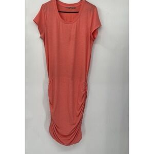 Athleta‎ Womans Topanga Shirt Dress Size MT Coral Ruched Round Neck